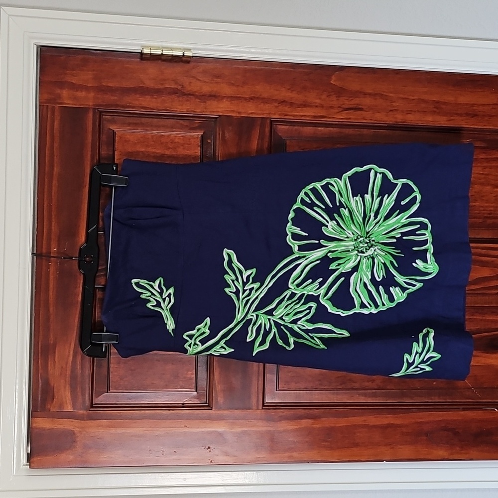 Lilly Pulitzer Bowen Poppy Floral Navy Strapless Cotton Dress Size 2